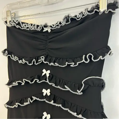 NWT Klesis Black/White Ruffle Mesh Strapless Maxi Dress Size Small Black