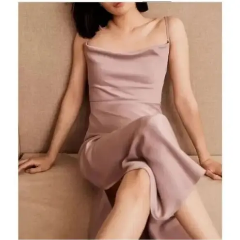 BHLDN Cali Satin Slip Dress Womens Size 8 Lilac Smoke Cowl Neck Midi Silky NWT