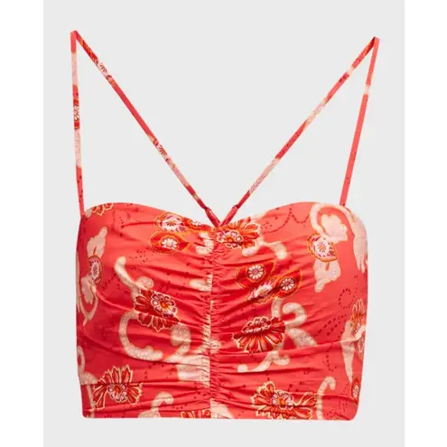 ALC Frank Alc Arit Floral Ruched Cotton crop top Size 14 Floral Tropical Smocked Resort