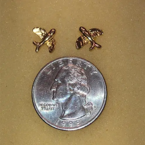 Gold Tone Dainty Airplane Boho Stud Earrings