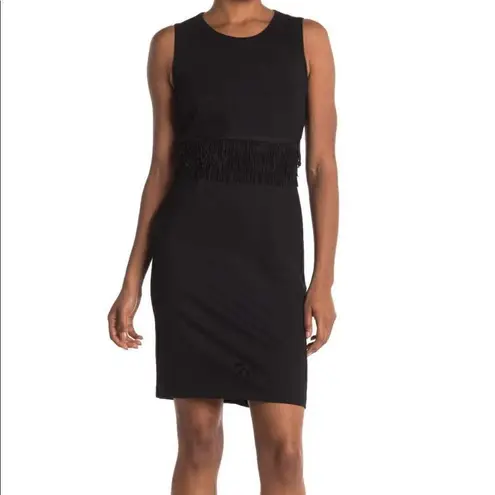 Carmen Marc Valvo Ponte Scoop Neck Dress, Black Size: 10, Fringe Dress NWT