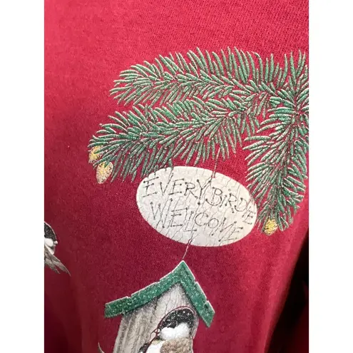 Morning Sun Sweatshirt Pullover Large Every Birdie Welcome Birds Vtg Vintage Red