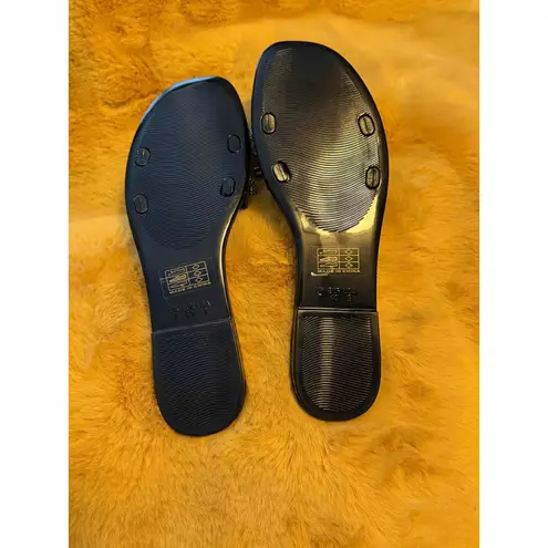 Lauren Lorraine Women's Breeze Black Rhinestone Bow Jelly Slide Sandals Size 9