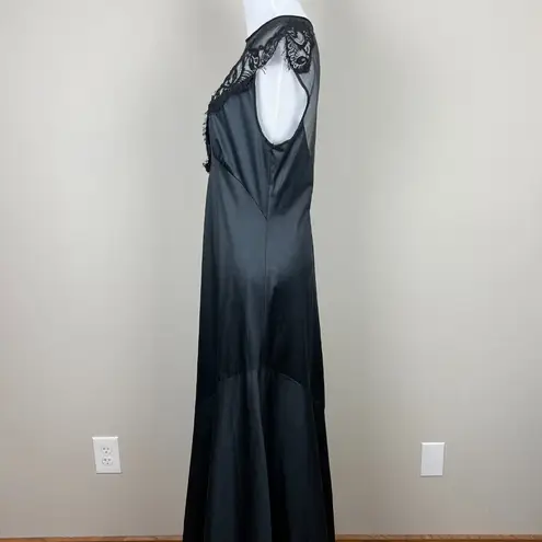 Vintage Sears Nightgown Women Medium Black Mesh Lace Satin Long Sleeveless Sheer