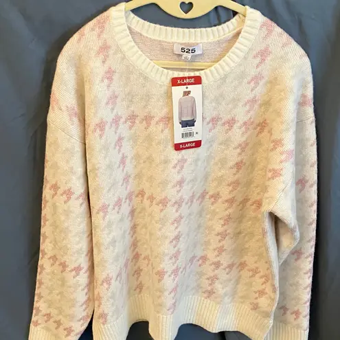 525 America : NWT Chalk Conbo Houndstooth Sweater- Pink Sparkle- XL