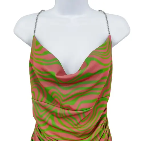 NEW Maisie Wilen Mesh Slip Mini Dress Chain Strap Pink Green Psychedelic Print