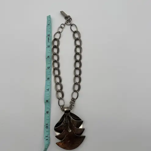 Anthony Alexander Statement Necklace Artisan Blue Glass Pendant Chunky Chain Silver