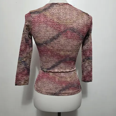 STAR CCC 90s Lace Floral Print 3/4 Sleeve Scoop Neck Top Small Fairy Slims Brown Size undefined