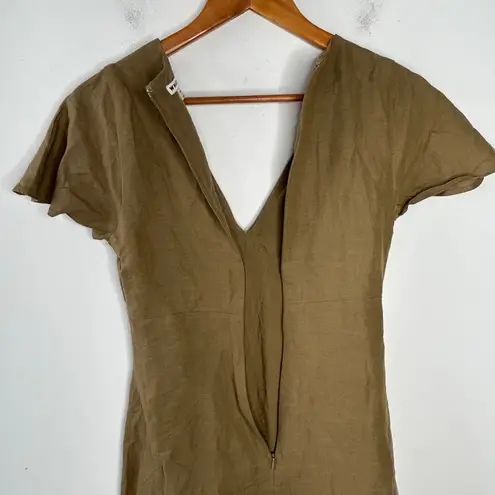 WHISTLES Midi Dress Womens Size 2 Linen Cotton Minimalist Olive Indie Goblincore Green