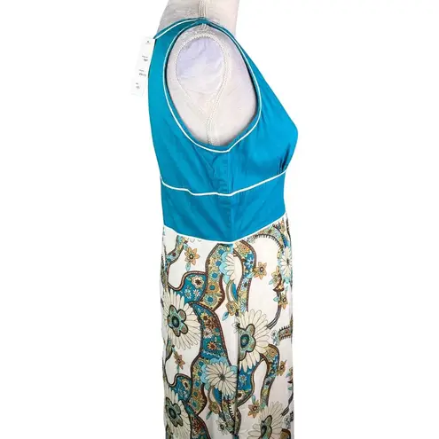 Chaudry Dress Medium Lightweight Summer Midi Sleeveless Dress Teal Floral New