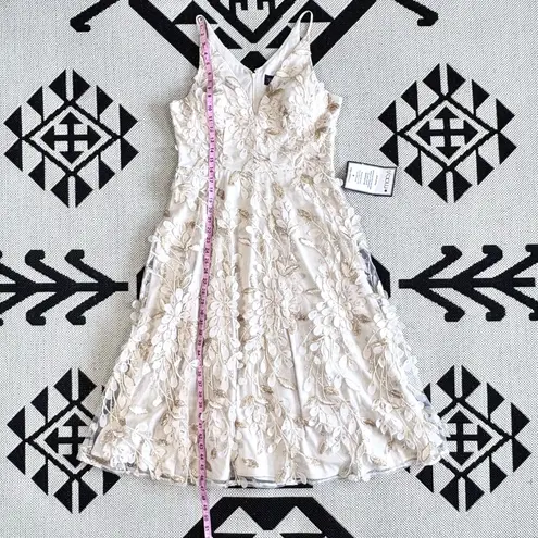 XScape 3D Floral Appliqué Midi Dress in Champagne Size 10