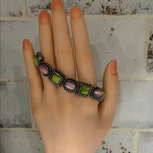 Pink and Green Stone Bracelet that Slips On