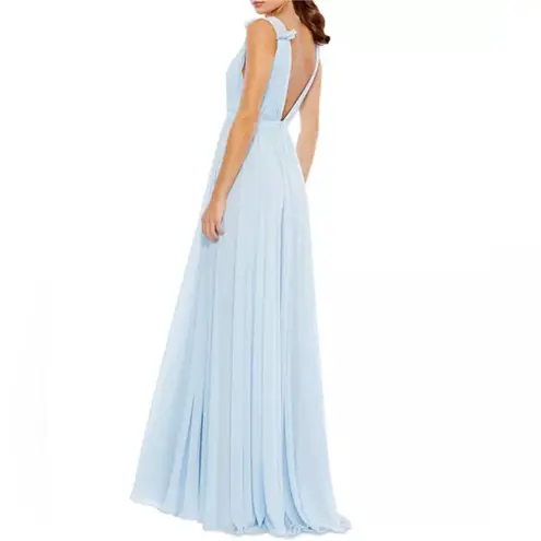 Mac Duggal IEENA Chiffon Plunge Neck Gown in Powder Blue, Size 12 New w/Tag $258
