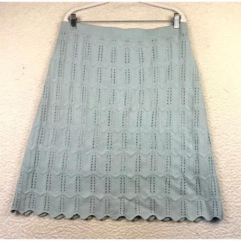 St. John Collection Skirt Womens 12 Blue A-Line Pointelle Scalloped Made USA