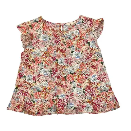 Solitaire Floral Eyelet Ruffle Tank Top Women L Red Preppy Fairy Cottage Resort