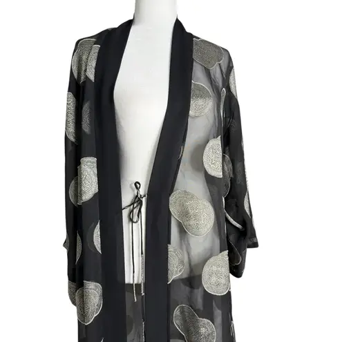 Vintage 90's Josie Robe One Size Sheer Satin Trim Kimono Medallion Lingerie Black