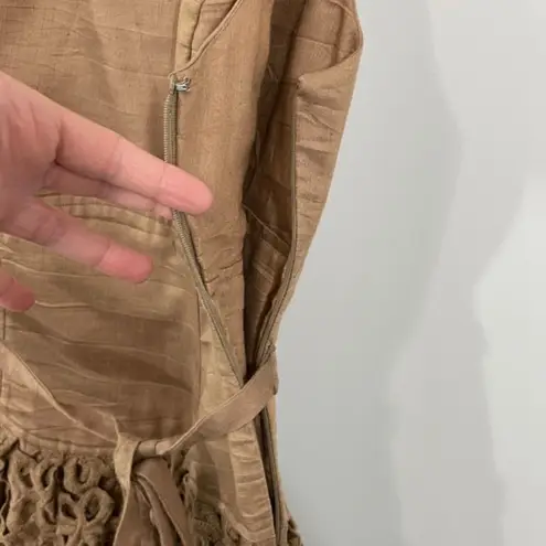 Robert Rodriguez Size 2 Brown Linen Blend Eyelet Lace Sleeveless A-Line Dress - Image 5