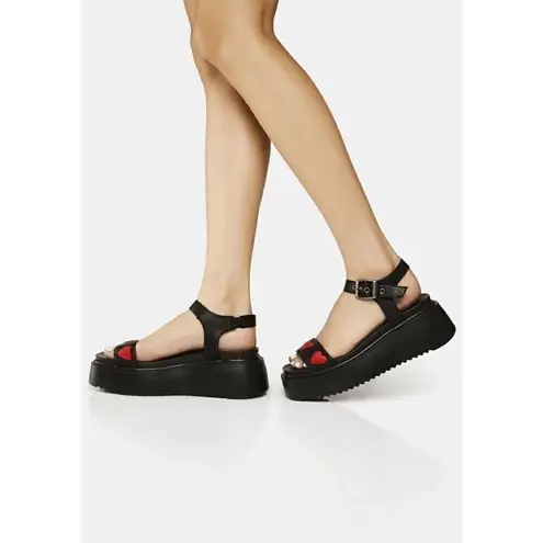 Lamoda Black Red Hearts Hopeful Chunky Platform Sandals Size 9 NWOT Black