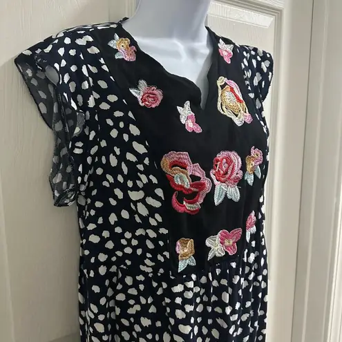 KIRUNDO Women's 2024 Summer Mini Dress Boho Floral Embroidered Women’s Sz Small