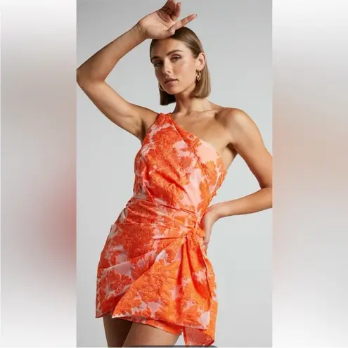 Reverse Orange and White One-Shoulder Dress