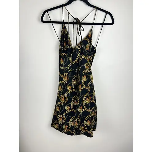 ASTR The Label Mini Dress Chain Reaction Black Gold Chain Print Tie Back
