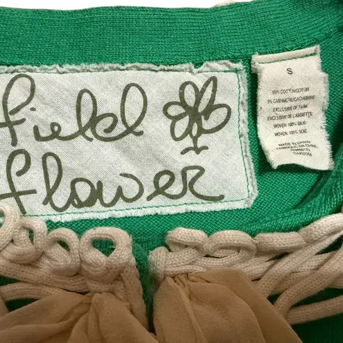 Anthropologie Field Flower Shamrock Green Cashmere/Cotton Blend Cardigan Sz S