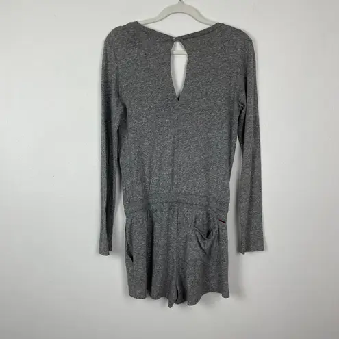 n:philanthropy Woman's Sz S Gray Arroyo Breathable Tie Waist Romper Long Sleeve