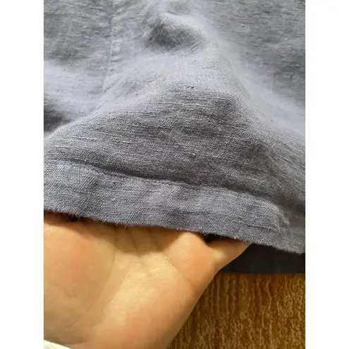 Vintage Blue Cactus Linen Dress Made in USA Boho Painted Print Drop Waist M/L Purple Size M