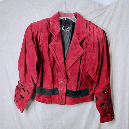 Vintage Phoenix Burgundy Black Suede Cutout Cropped Jacket M Art Western AS IS Red Size M