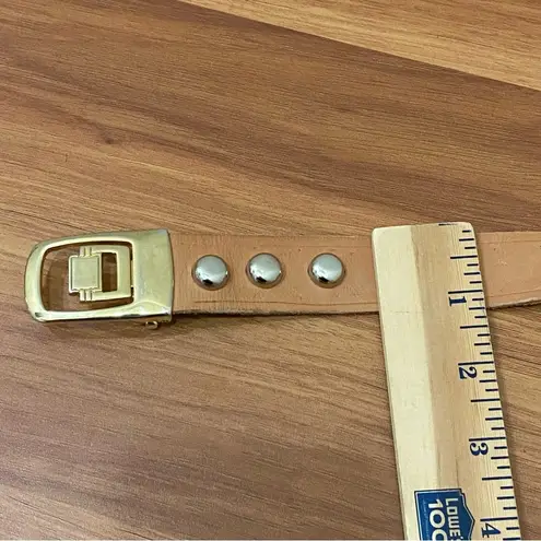 JP Long Horn Studded Brown Leather Gold Buckle Belt Waist 28”