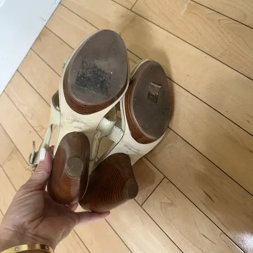 Max Studio Cream Nude Platform Wood Heels Sandals Size 8.5