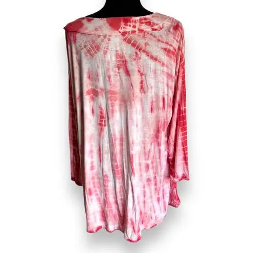 New Directions Womens Tunic Top Sz XL Frida Peach Pink Abalone Sky Tie Dye NEW
