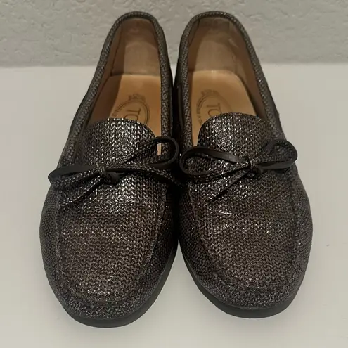 Tod's Tod’s Heaven Lacetto Gommino Metallic Silver Gray Drivers Bow Loafers Flats 39