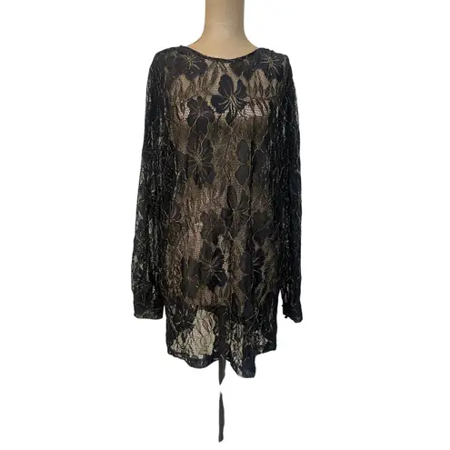 Alice McCALL  size 8 Mini Dress Black & Gold Sheer Lace Oh Darling Long Sleeve