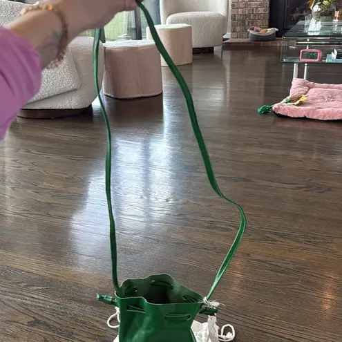 Nuage Bleu Maui Leather Bucket Cinch Crossbody Bag Lizard Green NWT Tan