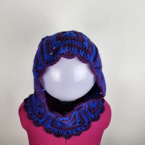 New Crochet Handmade Balaclava Granny Square Blue Purple Scalloped Edges