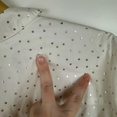 Boden Womens the Classic Shirt Button Up in White and Silver Polka Dot Sz 16