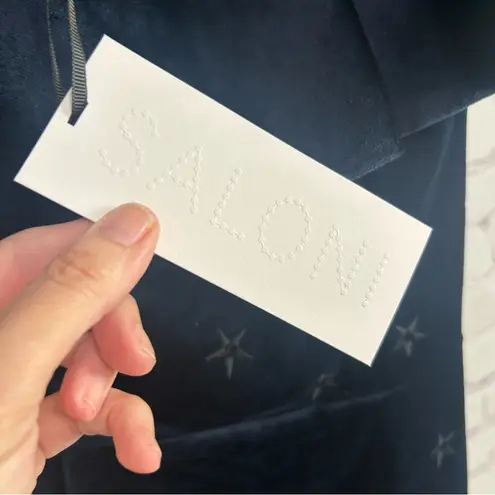 SALONI New Greta ruffle mini dress cotton velvet size dark navy US size 2 witchy Blue