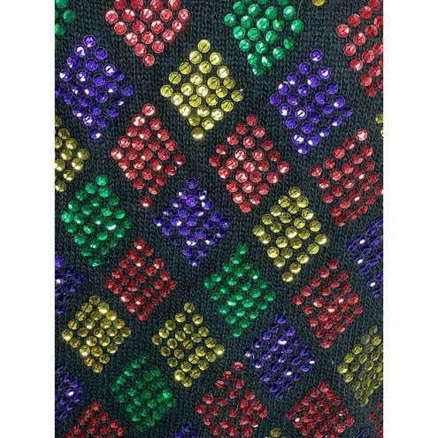 sweater Vintage 1980s sequin diamonds silk ugly christmas red green purple gold Size L