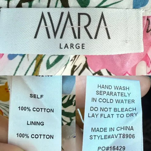 AVARA Womens Shirt Blouse White Multicolor Floral 3/4 Sleeve Size Large