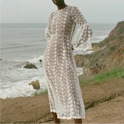 Doen Adalise Sea Salt White Lace Sheer Maxi Dress XS NWT