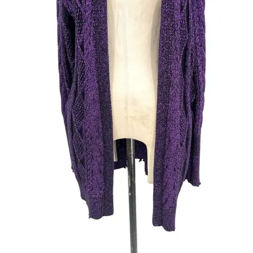 RtA Iris Purple Metallic Cable Knit Open Front Cardigan Sweater Size Small