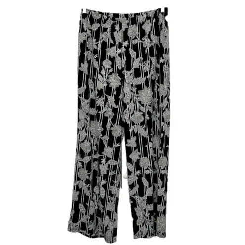 Bob Mackie wearable art black floral pants stretchy waist business casual pants