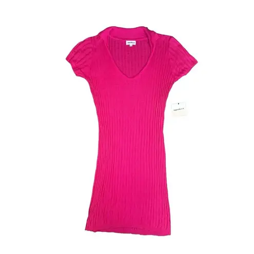 superdown NWT  revolve mariella ribbed mini dress hot pink knit collared v neck M