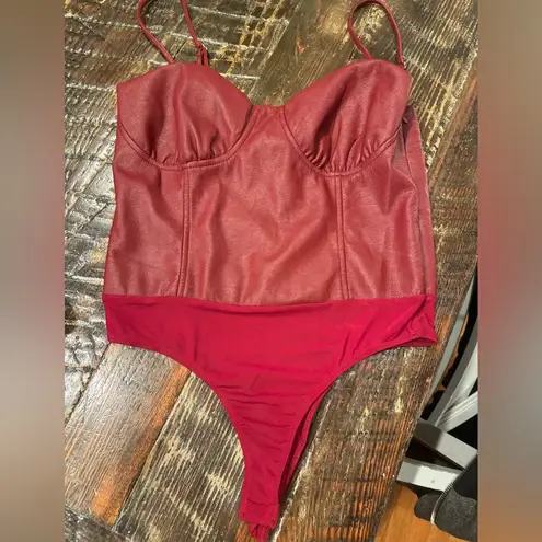 Lulus Brave Babe Burgundy Vegan Leather Sleeveless Bustier Bodysuit NWT