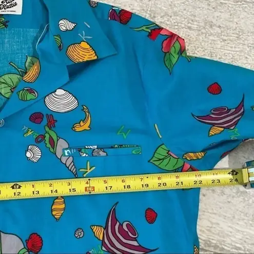 Hilo Hattie Hawaiian Shirt Button Down Blue Floral Vintage Shirt Size L