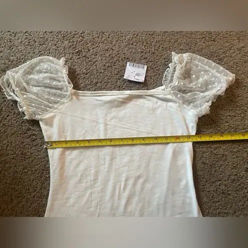 NWT Bodysuit with Sheer Polka Dot Puff Short Sleeves White