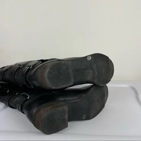 Arturo Chiang Women's Sz 8 Elsie Black Leather Riding Boots Moto Boho Tall