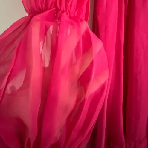 Mac Duggal 68254 Plunging V-neck Tiered Sleeve Midi Dress Size 10 Hot Pink NWT