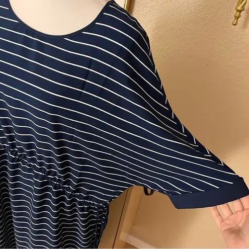 CAARA Navy Lorna Stripe Adjustable Waist Women's
Midi Dress Size Medium Blue